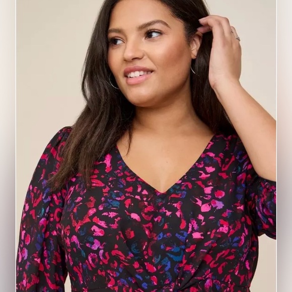Torrid Georgette Tie-Front Blouse Leopard Black Size 2X - Picture 6 of 10